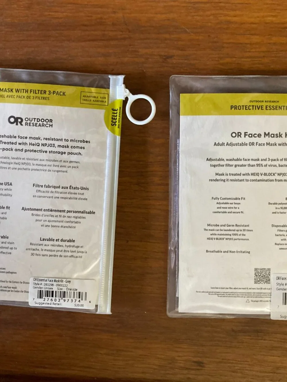 NWT OR Outdoor Research Essential Face Mask Kit Grey Blue 3-pack Filter Washable